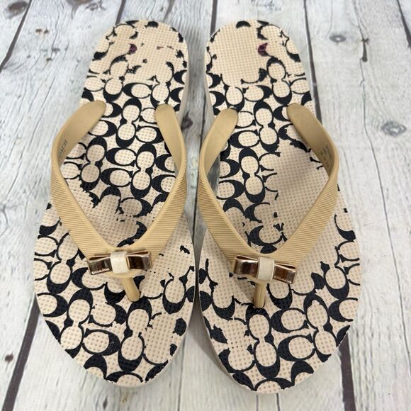 Coach Flip Flop Sandals Women Size 5-6 CC Signature Bow Slip On Summer Shoes - Picture 14 of 14